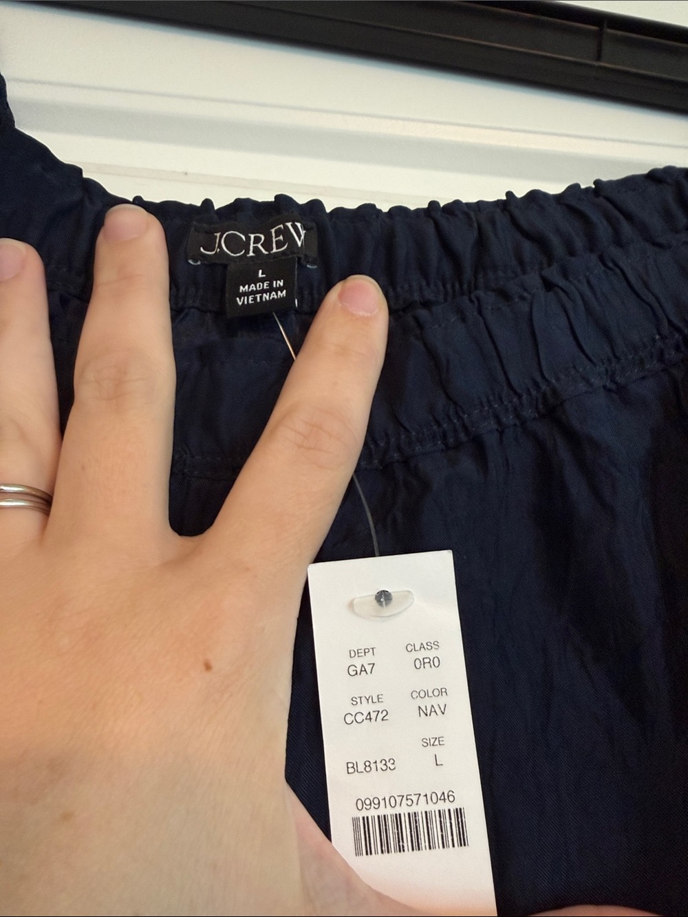 J. Crew Navy Wide-Leg Elastic Waist Satin Trousers - Picture 2 of 6